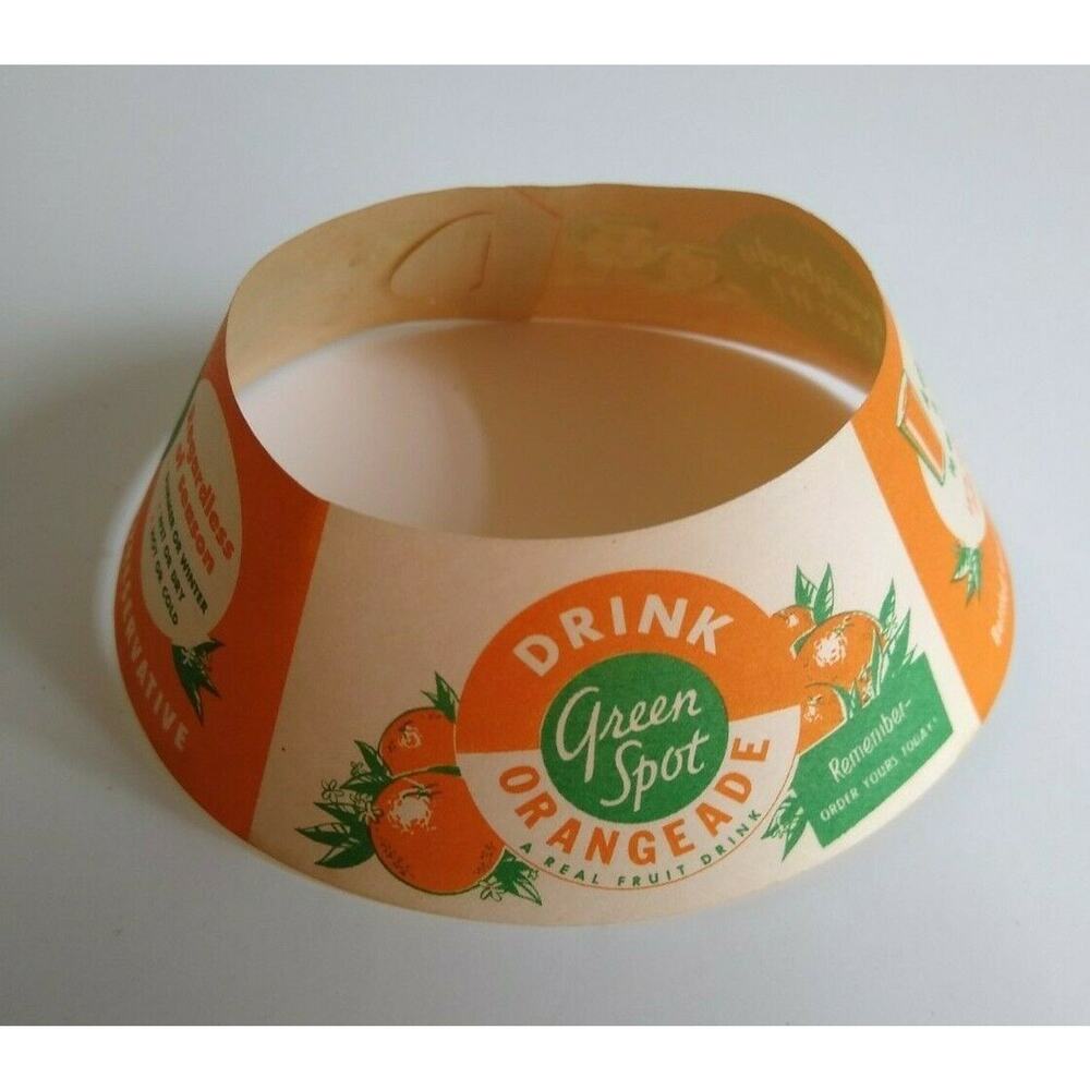 Orangade Fruit Drink Bottle Collar Green Spot Oranges Graphics Vintage NOS 1940s